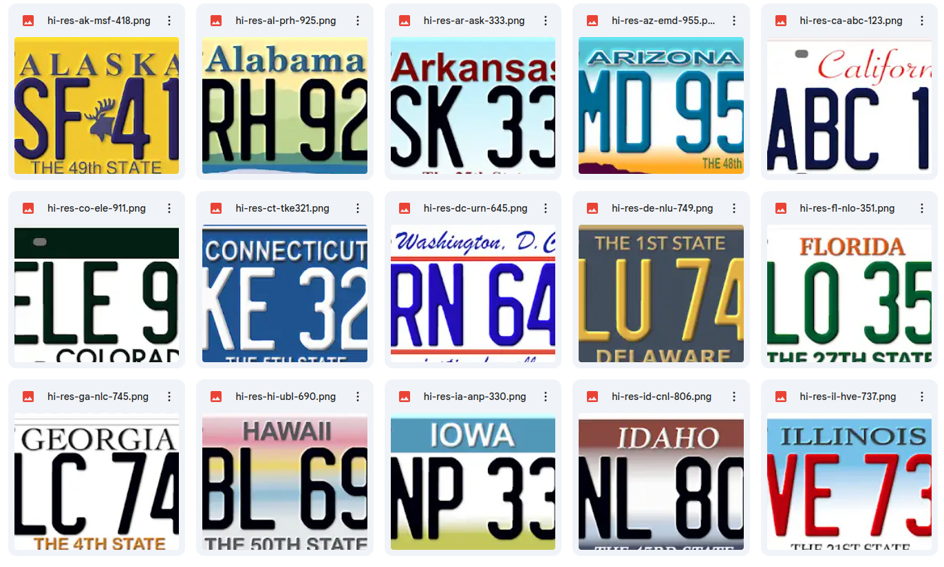 Press images for license plate samples.